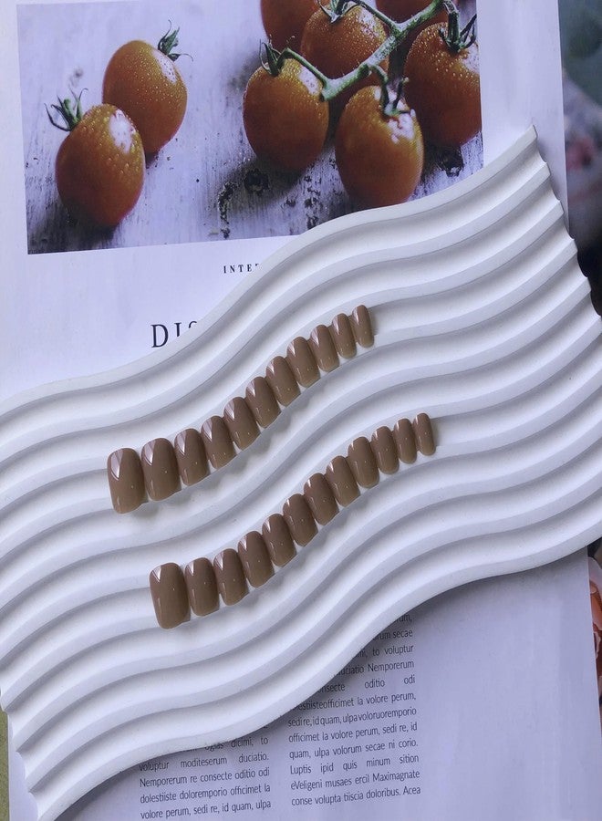 KQueenest Taupe Press on Nails Short Squoval Solid Color Glue on Nails Short Fit & Natural Small Gel Fake Nails Press on Reusable Acrylic Nails Set in 24 Pcs - Image 3